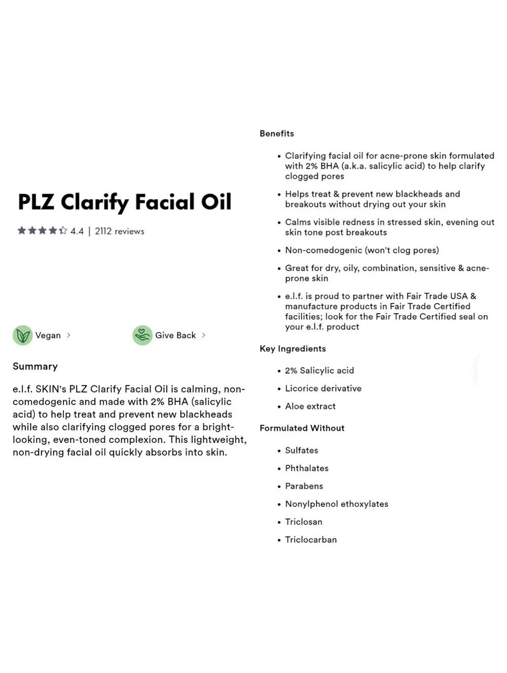 🎉2•$13/3•$18🎉 E.L.F. SKIN Plz Clarify Facial Oil